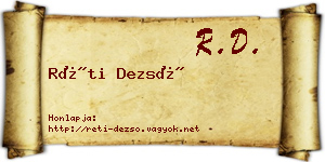 Réti Dezső névjegykártya